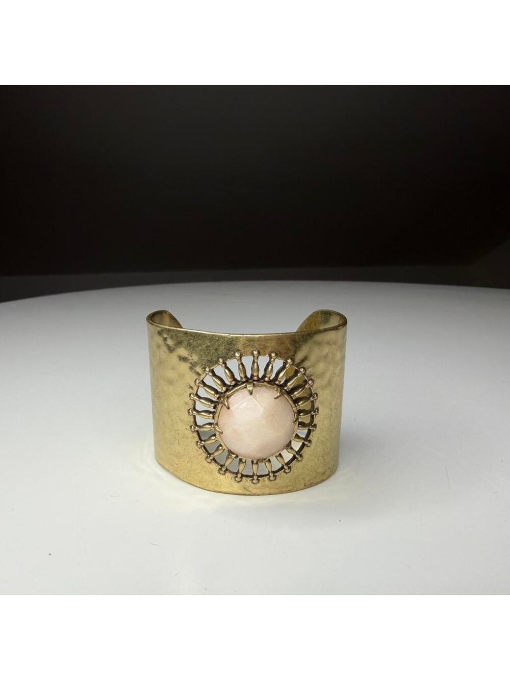 Lucky Brand Gold Tone Cuff Bracelet w/ Rose Quartz Stone